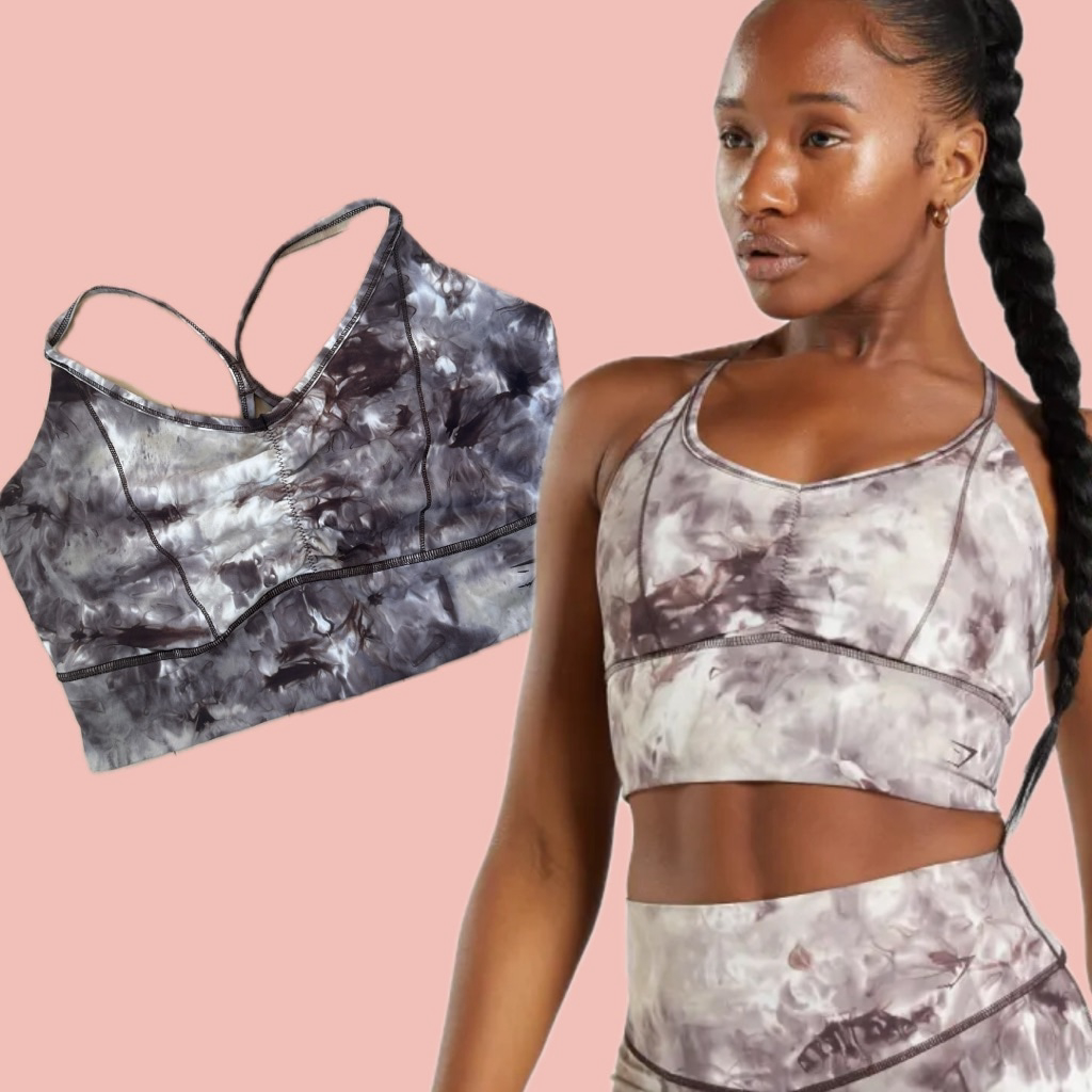 Gymshark Tie Dye Sports Bra Xl Brown Marble Seam Detail Activewear